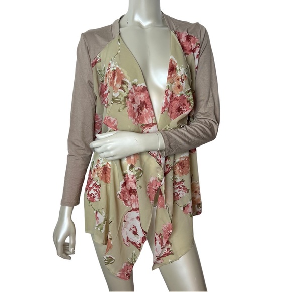 ALL FOR YOU brand Tan Floral Long Sleeve Lightweight Cardigan - Picture 1 of 10